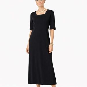 NWT Misook black square neck midi dress